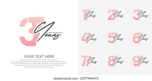 Anniversary logo set vector design, pink color for celebration event