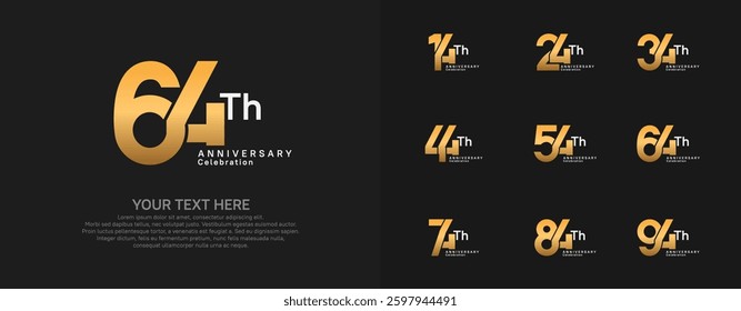 Anniversary logo set vector design, gold and silver color for celebration event
