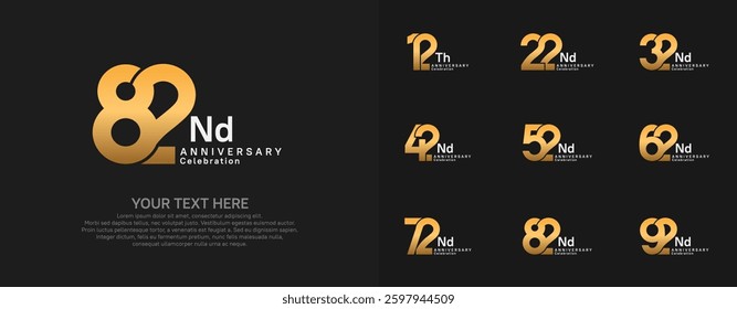 Anniversary logo set vector design, gold and silver color for celebration event