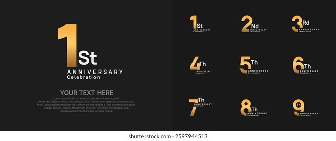 Anniversary logo set vector design, gold and silver color for celebration event