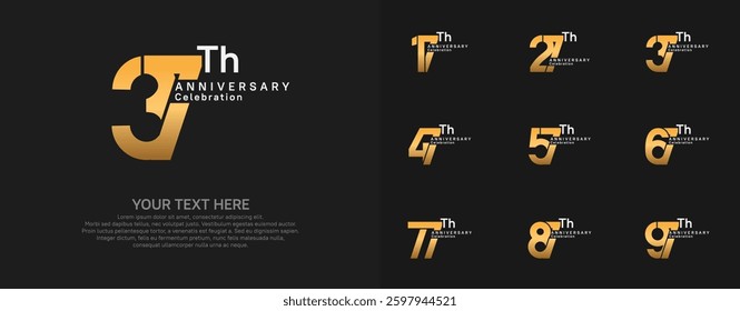 Anniversary logo set vector design, gold and silver color for celebration event