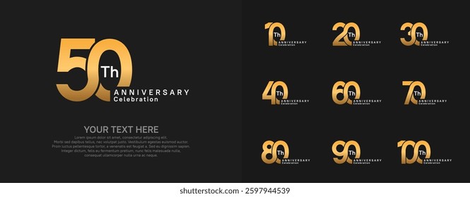 Anniversary logo set vector design, gold and silver color for celebration event