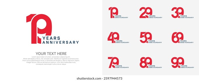 Anniversary logo set vector design, red color for celebration event
