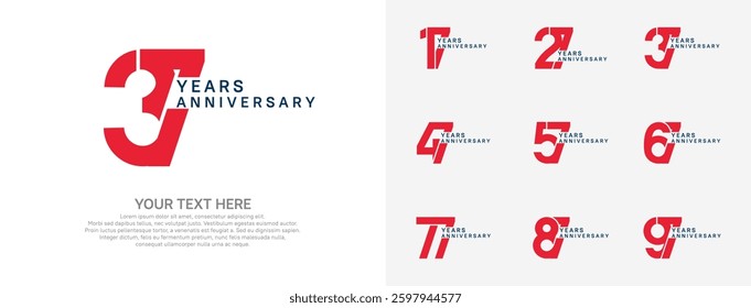 Anniversary logo set vector design, red color for celebration event