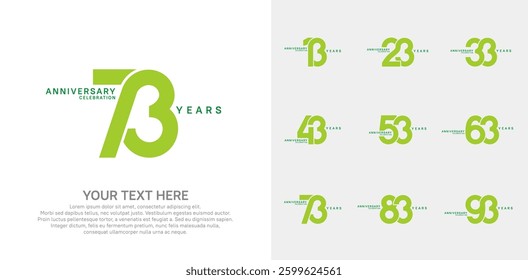 Anniversary logo set vector design, green color for celebration event