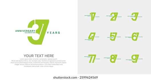 Anniversary logo set vector design, green color for celebration event