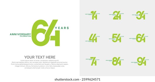 Anniversary logo set vector design, green color for celebration event