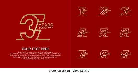 Anniversary logo set vector design, golden color for celebration event