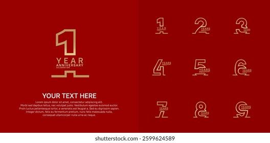 Anniversary logo set vector design, golden color for celebration event