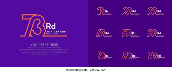 Anniversary logo set vector design, orange and white color for celebration event
