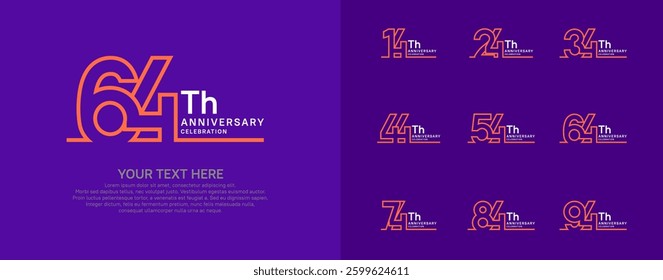 Anniversary logo set vector design, orange and white color for celebration event