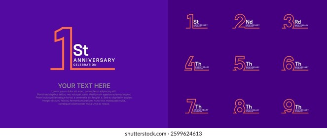 Anniversary logo set vector design, orange and white color for celebration event