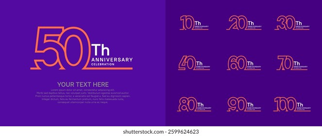 Anniversary logo set vector design, orange and white color for celebration event
