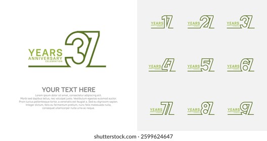 Anniversary logo set vector design, green color for celebration event