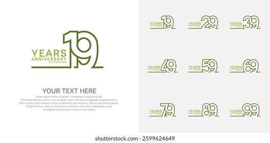 Anniversary logo set vector design, green color for celebration event