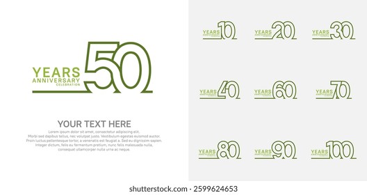 Anniversary logo set vector design, green color for celebration event
