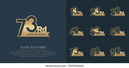 Anniversary logo set vector design, golden color for celebration event