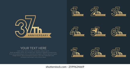 Anniversary logo set vector design, golden color for celebration event