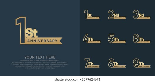 Anniversary logo set vector design, golden color for celebration event