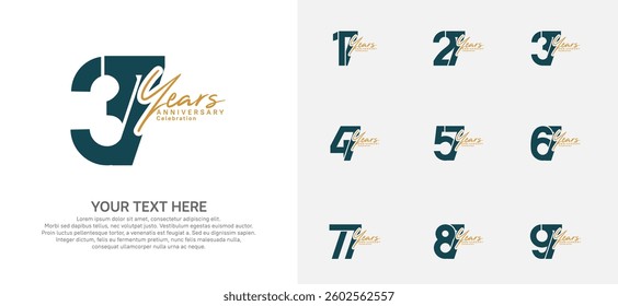 Anniversary logo set vector design, blue and brown color for celebration event