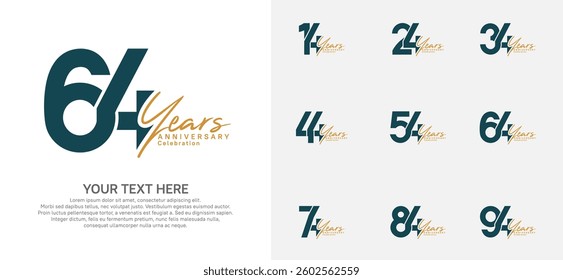 Anniversary logo set vector design, blue and brown color for celebration event