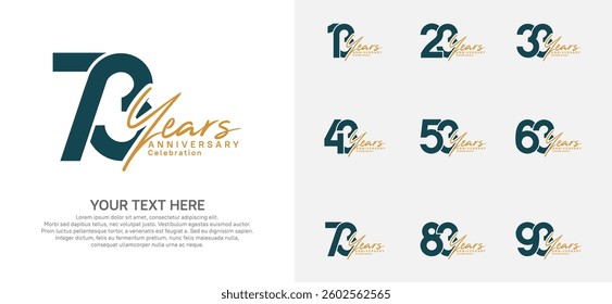 Anniversary logo set vector design, blue and brown color for celebration event