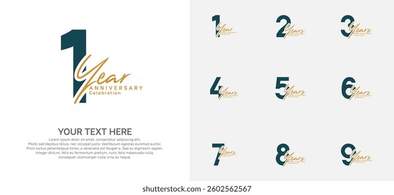 Anniversary logo set vector design, blue and brown color for celebration event