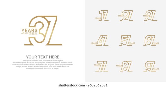 Anniversary logo set vector design, golden color for celebration event