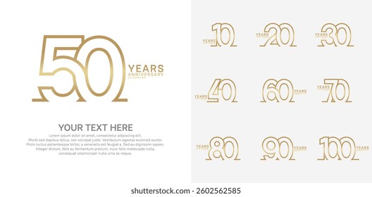 Anniversary logo set vector design, golden color for celebration event