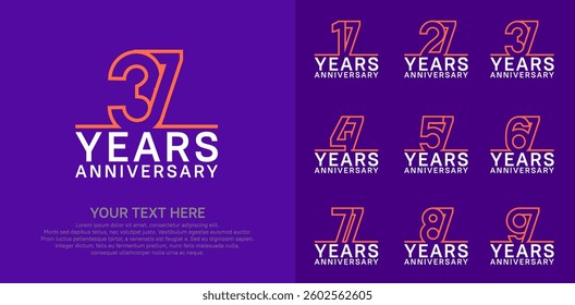 Anniversary logo set vector design, orange and white color for celebration event