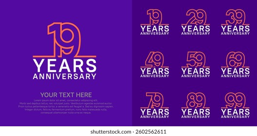 Anniversary logo set vector design, orange and white color for celebration event