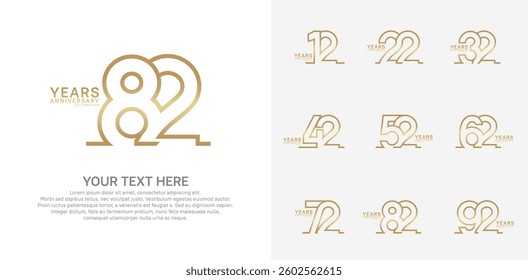 Anniversary logo set vector design, golden color for celebration event