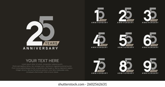 Anniversary logo set vector design, white, gray and brown color for celebration event