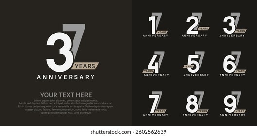 Anniversary logo set vector design, white, gray and brown color for celebration event