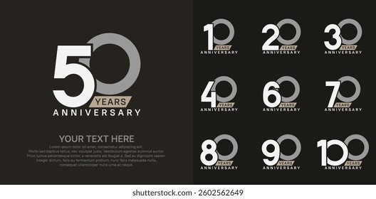 Anniversary logo set vector design, white, gray and brown color for celebration event
