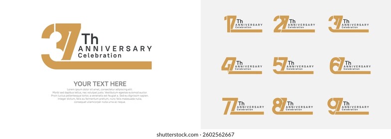 Anniversary logo set vector design, brown color for celebration event 
