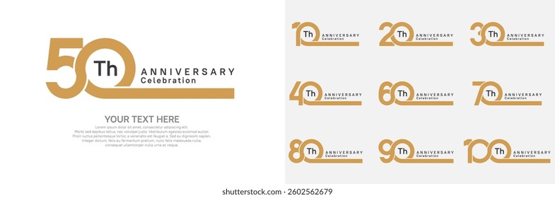 Anniversary logo set vector design, brown color for celebration event 
