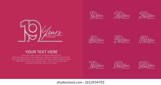 Anniversary logo set vector design, silver color for celebration event