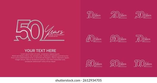 Anniversary logo set vector design, silver color for celebration event