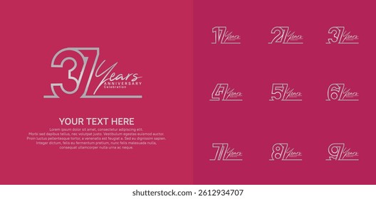 Anniversary logo set vector design, silver color for celebration event