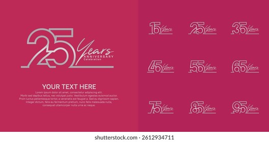 Anniversary logo set vector design, silver color for celebration event