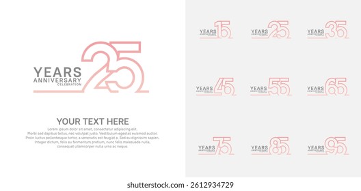 Anniversary logo set vector design, pink color for celebration event