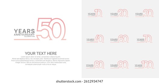 Anniversary logo set vector design, pink color for celebration event