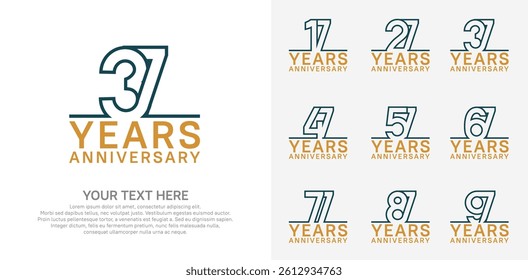 Anniversary logo set vector design, blue and brown color for celebration event