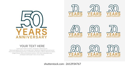 Anniversary logo set vector design, blue and brown color for celebration event