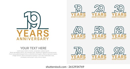 Anniversary logo set vector design, blue and brown color for celebration event