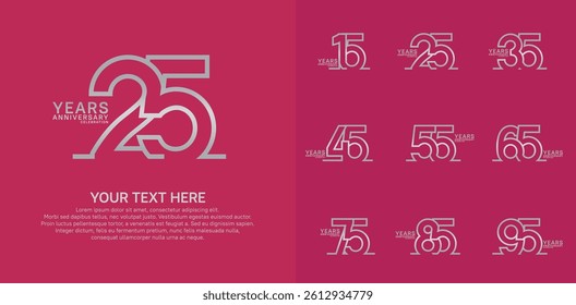 Anniversary logo set vector design, silver color for celebration event