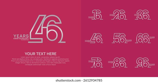 Anniversary logo set vector design, silver color for celebration event