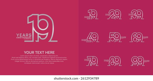Anniversary logo set vector design, silver color for celebration event