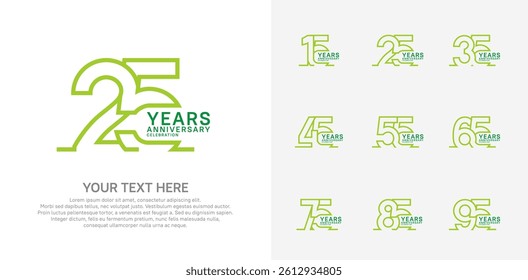 Anniversary logo set vector design, green color for celebration event